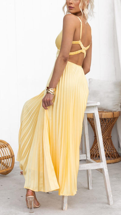 Aby | Gele maxi-jurk met geplooide V-halslijn